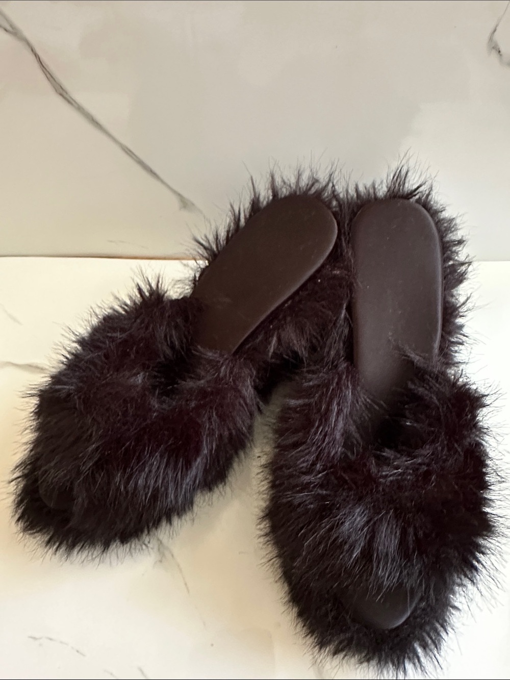 Fluffy Slippers Boudoir Sexy Wedge Evening Shoes Size 6
